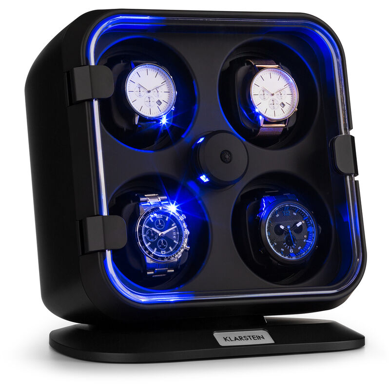 Klarstein - Clover Uhrenbeweger 4 Uhren 3 Rotationen 4 Geschwindigkeiten blaue LED-Beleuchtung Kunststoffgehäuse