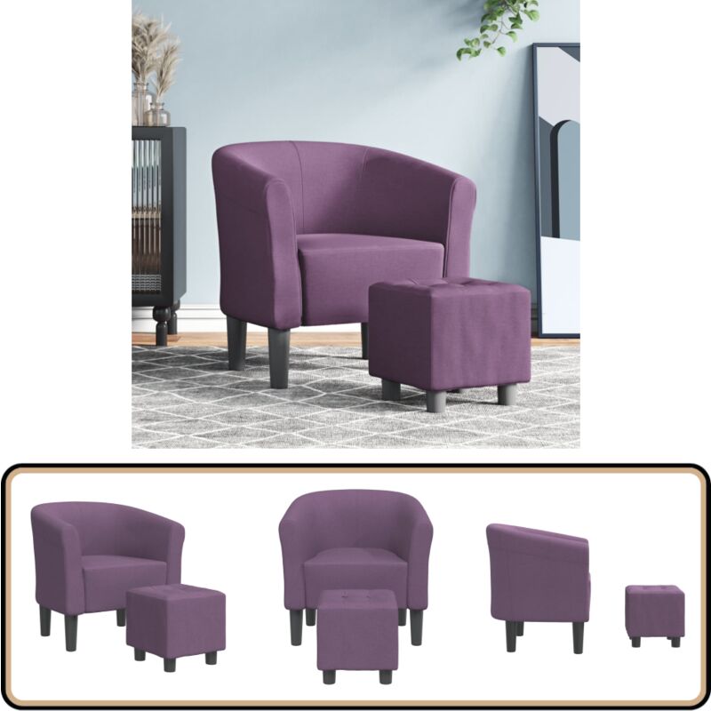 Clubsessel mit Fußhocker Lila Stoff - Moderner Sessel - Akzentstuhl - Lounge Chair - Gemütlicher Sessel - Violetter Sessel