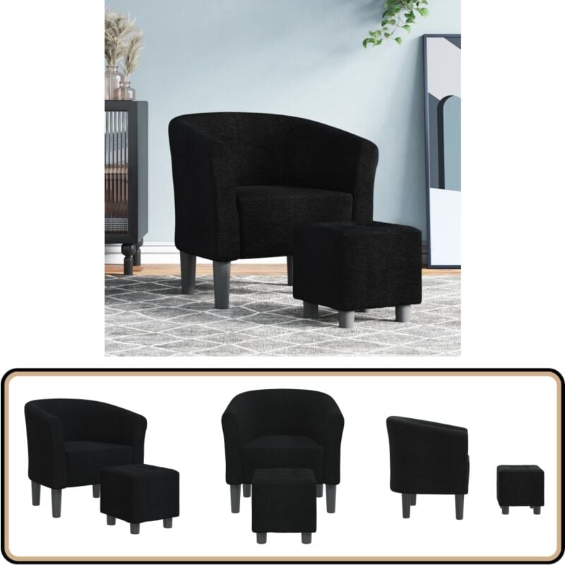 Clubsessel mit Fußhocker Schwarz Stoff - Moderner Clubsessel - Lounge Chair - Sessel Schwarz - Sofa Set - Gemütlicher Sessel