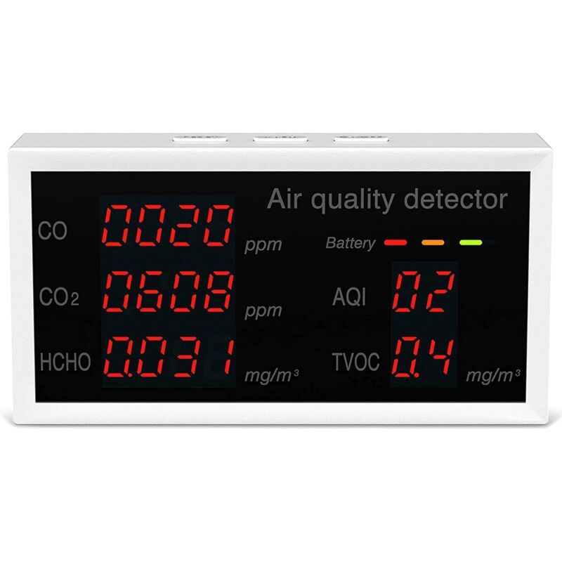 CO2-Detektor, Luftqualitäts-CO/CO2/HCHO/TVOC/AQI-Detektor, Temperatur- und Feuchtigkeitstester, Kohlendioxid-Monitor, Schwarz, für Zuhause, Büro,
