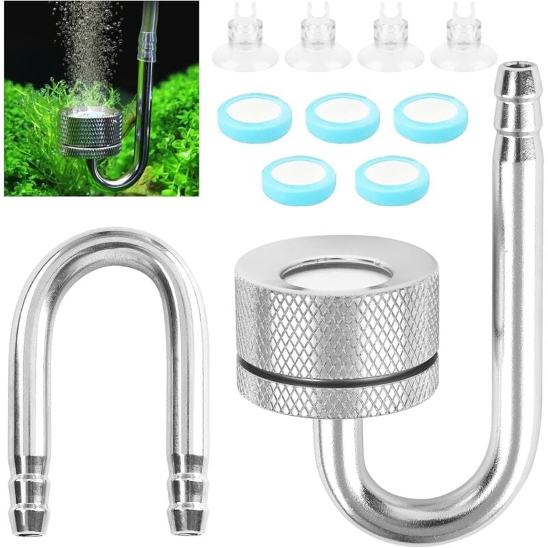 CO2-Diffusor für Aquarien – Kohlendioxid-Diffusor mit Saugnäpfen und U-Rohr – Sauerstoff-Diffusor für Aquarien – CO2-Diffusor – für Aquarien –