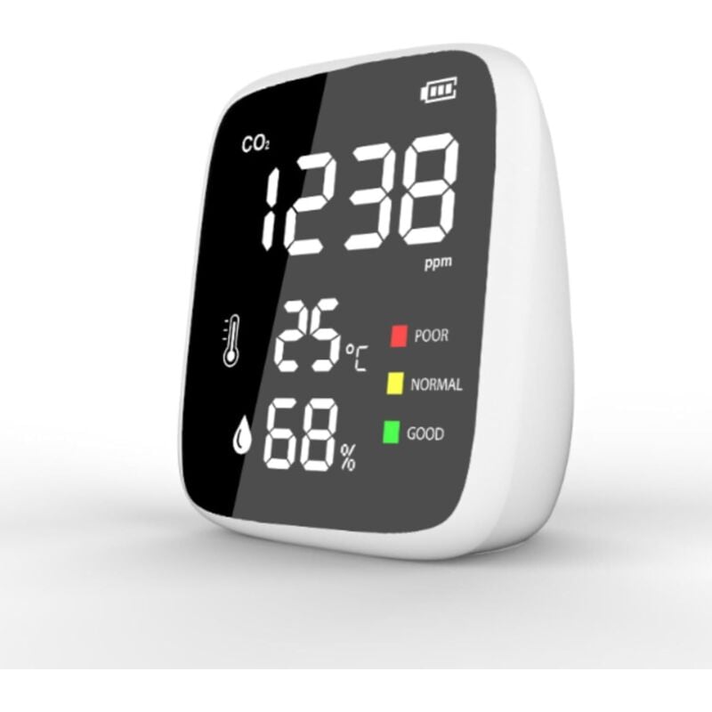 CO2-Messgerät, 3-in-1-Luftqualitätsmonitor: CO2-Detektor, Temperatur, Luftfeuchtigkeit, 400-5000 ppm, für Zuhause, Büro, Schule und Auto.