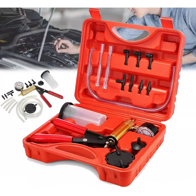 Set mit Entlüftungspumpe, Bremsflüssigkeitsentlüfter, Unterdruckprüfgerät, Diagnosewerkzeug, manueller Vakuumpumpe, Vakuum-Reparaturwerkzeug für