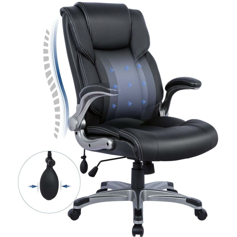 Bürostuhl 2822 – Bürostuhl – Ergonomischer Bürostuhl aus Kunstleder, neigbare Rückenlehne, verstellbare Armlehnen und Höhe – Schwarz - Colamy