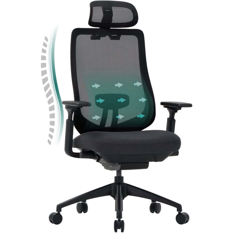 Bürostuhl, Bürostuhl – Bürostuhl mit 4D-Armlehnen und vor- und zurück verstellbarem Sitz, optimaler Komfort für intensive Arbeit – Schwarz - Colamy