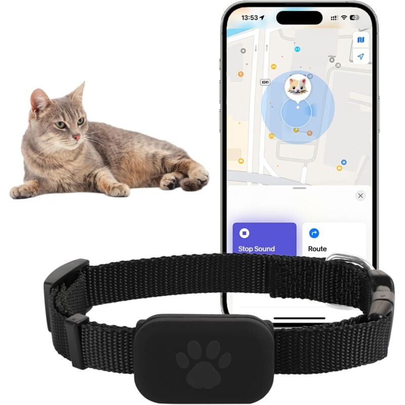 Katzen-Tracker-Halsband – Hunde-Tracker, Haustier-Tracker, kein monatliches Abonnement, verstellbares 28–39 cm langes GPS-Halsband mit