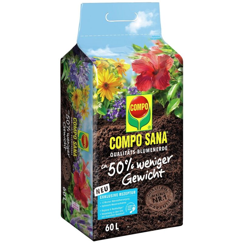 COMPO SANA Blumenerde mi Dünger für alle Zimmer-, Balkon- und Gartenpflanzen, Kultursubstrat, braun, 60 Ltr