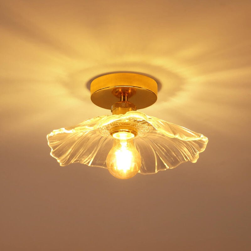 Comely - Deckenleuchte für den Flur, E27-Deckenlampe in Blumenform, kleine goldene Leuchte, Deckenleuchte aus klarem Glas, Durchmesser 28 cm,