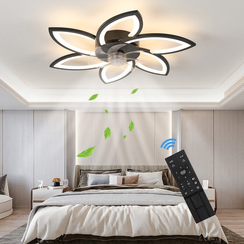 Comely - Leiser LED-Deckenventilator mit Beleuchtung, 70 w Deckenleuchte mit Ventilator mit Fernbedienung, dimmbare Lampe mit Ventilator, 6 Lichter,