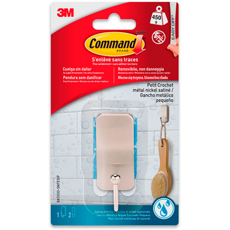 Command 3M BATH33-SN-EN - Badhaken, wasserdicht, Satin Nickel, kleine Größe, 4 Stück.