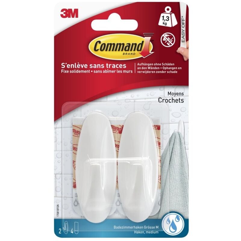 COMMAND Design Wasserfeste Haken, Weiß, 1,3 kg, 2er-Set COMMAND