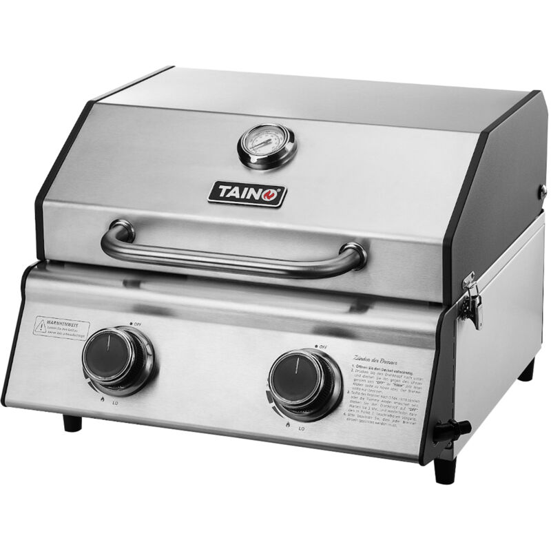 Taino - platinum compact Tischgrill 2 Brenner Gasgrill Edelstahl Kompakt Camping bbq