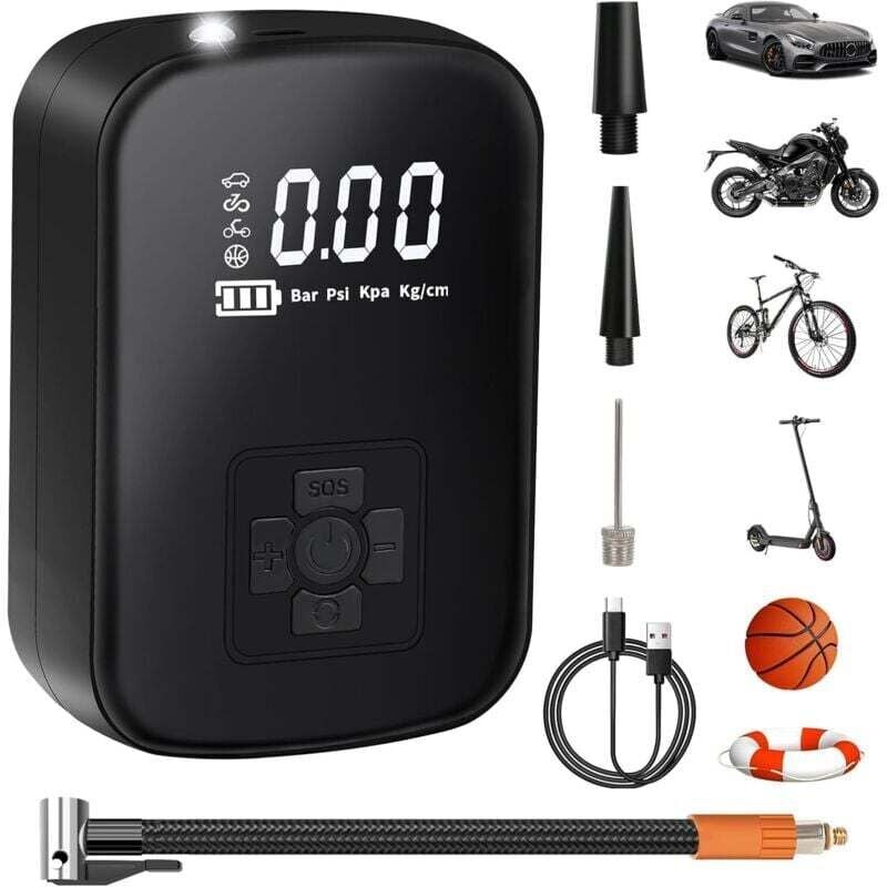 Compresseur d'air portable, mini pompe à air électrique 4000 mAh, pompe à air électrique pour vélo 150 PSI avec écran LCD numérique, 4 modes,