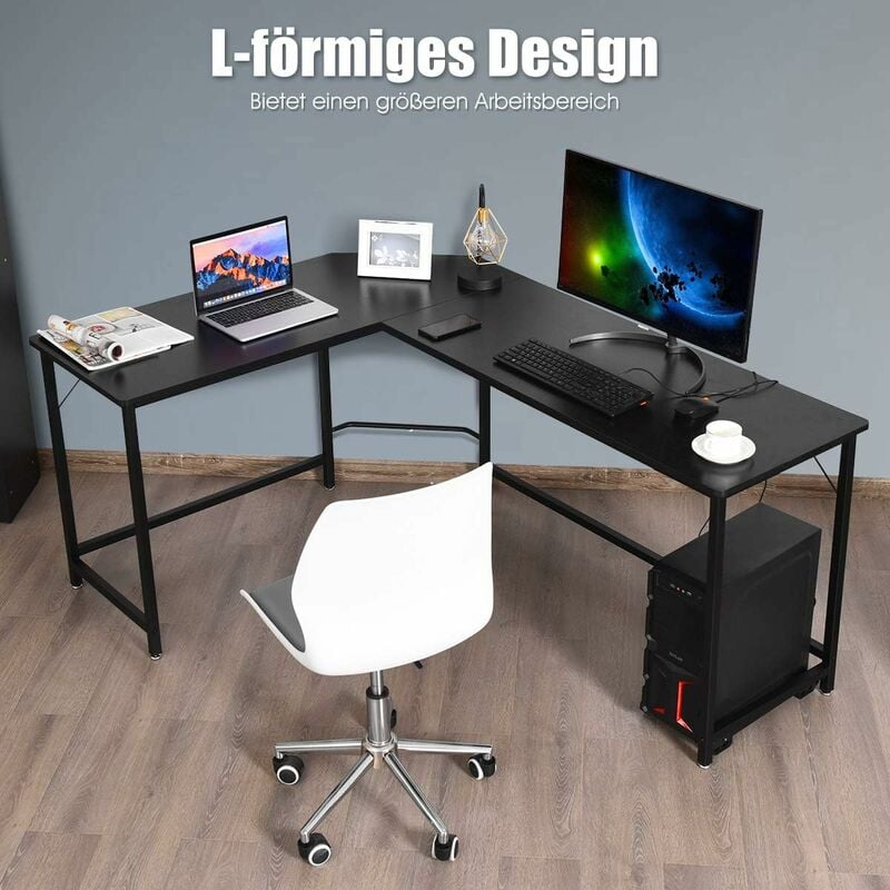 Eckschreibtisch in L-Form, Großer Schreibtisch Computertisch Gaming Tisch, Gaming Schreibtisch Bürotisch platzsparend 167,5x125,5x73,5cm (Schwarz)