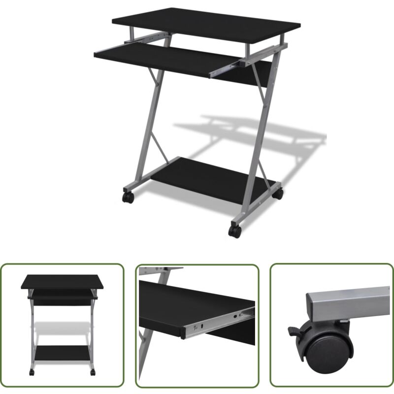 The Living Store - Computertisch Computerwagen pc Tisch Bürotisch Laptop Rollen schwarz - Computertisch - Schreibtisch - Bürotisch - Laptoptisch