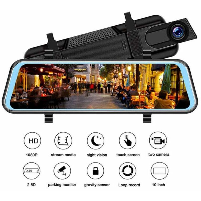 10er-Pack Dashcam-Rückspiegel und Rückfahrkamera mit GPS, Nachtsicht, G-Sensor, Loop-Aufnahme, Parkassistent und Parkmodus. Funktionen