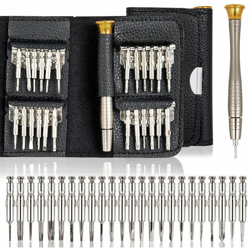 25-teiliges Schraubendreher-Set für PC, Brille, Handy, Uhr, Digitalkamera, Präzisionsschraubendreher-Reparaturset mit schwarzer Ledertasche