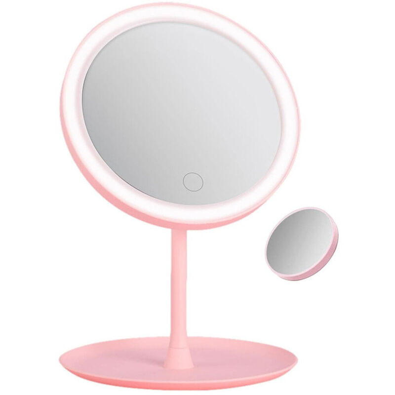 Trade Shop Traesio - Trade Shop - LED-beleuchteter Schminkspiegel, Kosmetik-Make-up, rotierendes Ringlicht -