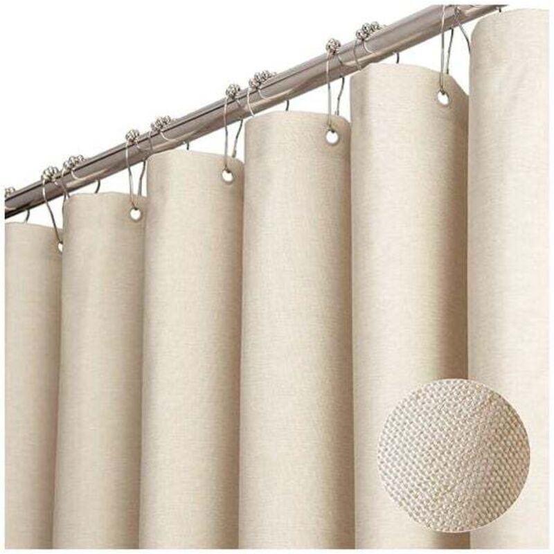 Extra langer Duschvorhang aus Stoff, 213 cm (84 Zoll), strukturierte Leinenoptik, strapazierfähiges Stoff-Duschvorhang-Set mit 12 Kunststoffhaken,