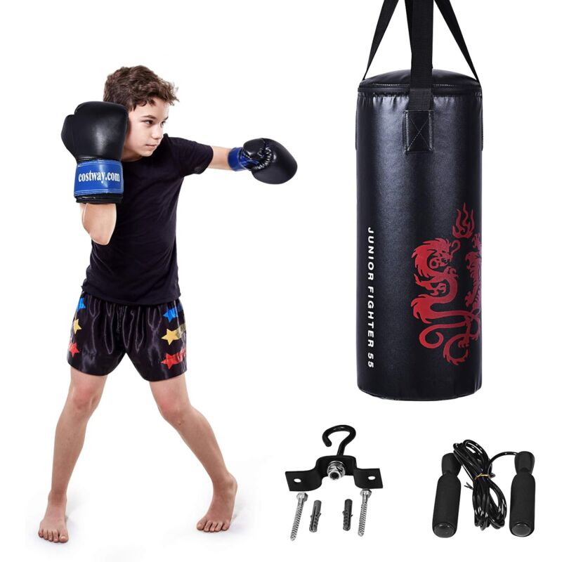 10KG Boxsack-Set mit 8oz Boxhandschuhen und Springseil, Punchingsack, Punching Bag, Boxing inkl. Deckenhaken zur Montage - Costway