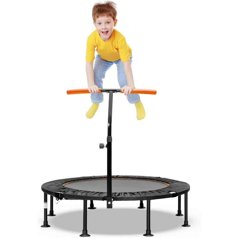 COSTWAY φ117cm Mini Trampolin faltbar, Fitness Trampolin mit höhenverstellbarem Griff, Kindertrampolin Gartentrampolin Indoor- und Outdoor für