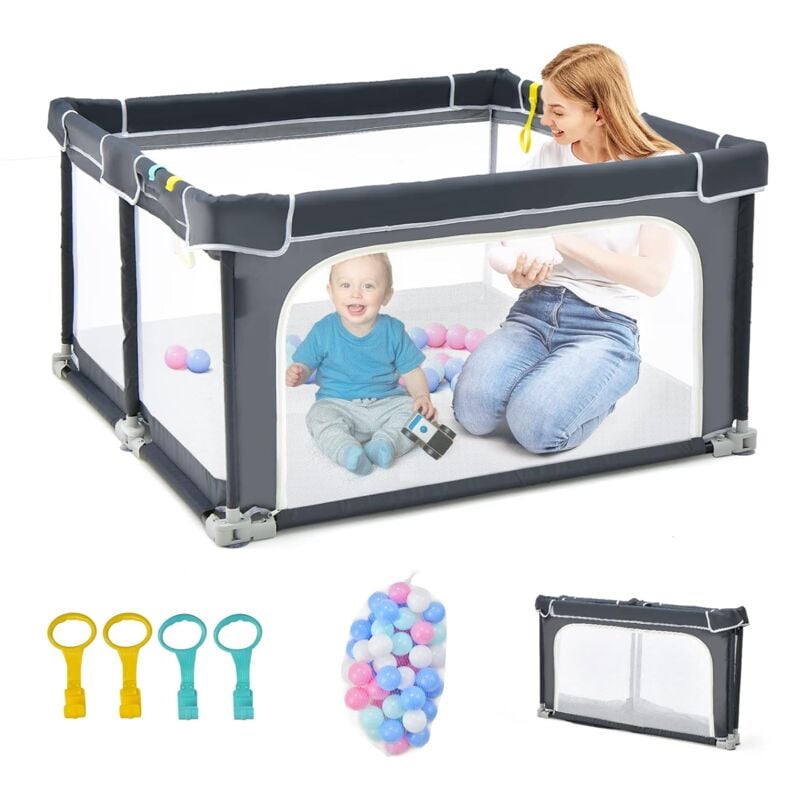 Costway - 124 x 124cm Baby Laufstall klappbar, tragbarer Laufgitter mit 50 Bälle, 4 Griffe, Verriegelungsfunktion, Krabbelgitter mit Netzwänden &