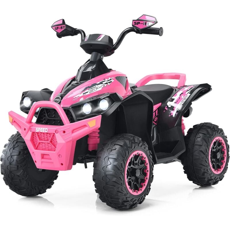 COSTWAY 12V Elektro Kinderquad mit Musik, Hupe und LED Scheinwerfer, Elektroquad, Kinder Quad 2,2-4,3 km/h, für Kleinkinder ab 3 Jahre (Rosa)