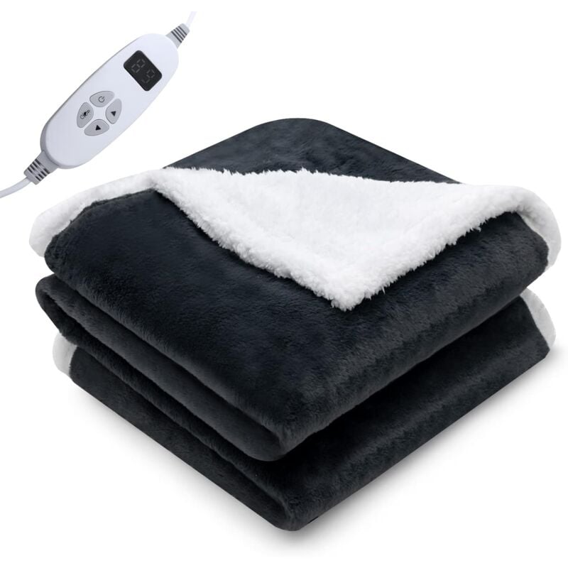 163x128cm Heizdecke 9 Heizstufen 20-46℃, Beheizbare Decke 9H Timer, Elektrische Waermedecke für Schlafzimmer Büro, Grau - Costway