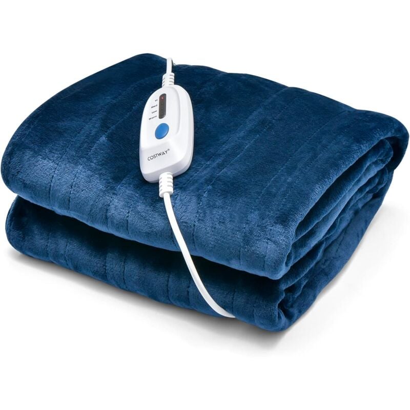 Costway - 180x130cm Heizdecke 4 Heizstufen, 8H Timer, maschinenwaschbar, Überhitzungsschutz Elektrische Wärmedecke für Schlafzimmer Büro Blau