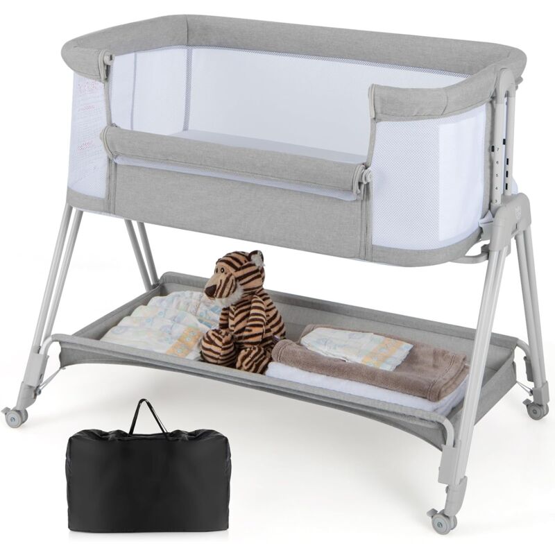Costway - 2 in 1 Beistellbett & Stubenwagen klappbar, tragbare Babybett mit 7 verstellbaren Höhen & Matratze & Tragetasche & Gurte, verstellbare