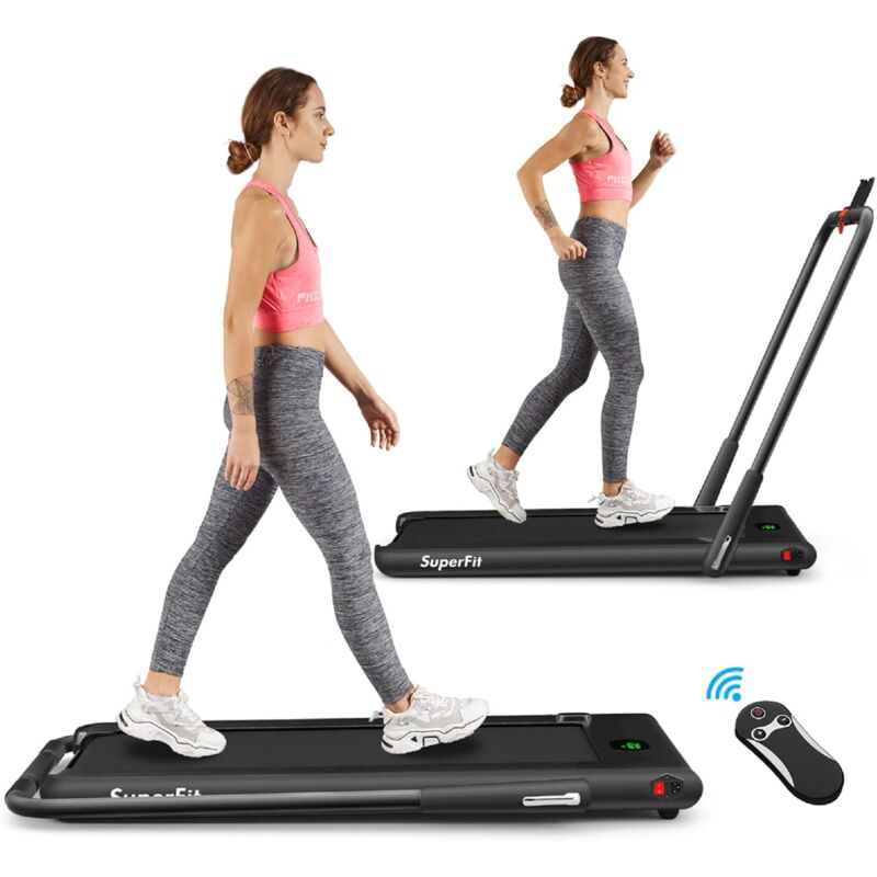 2 in 1 Elektrisches Laufband mit Fernbedienung Bluetooth App-kontrolliert led Display Handyhalterung 1-12km/h klappbar bis 120kg belastbar inkl.