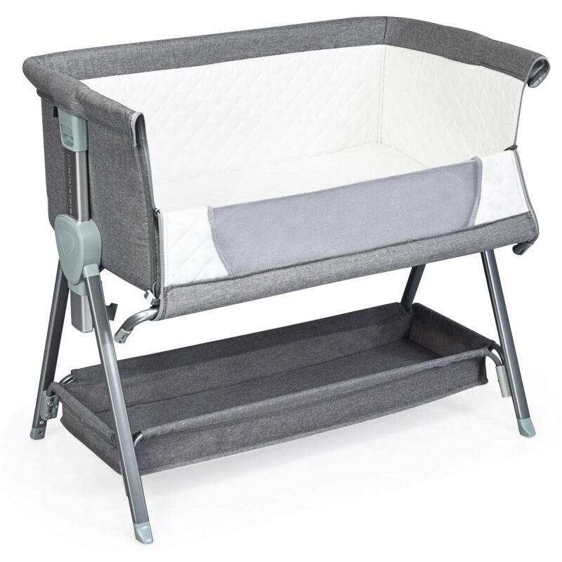 Costway - 2 in 1 hoehenverstellbares Beistellbett & Babybett mit Aufbewahrungskorb, Kinderbett rollbar, Reisebett inkl. herausnehmbarer Matratze und