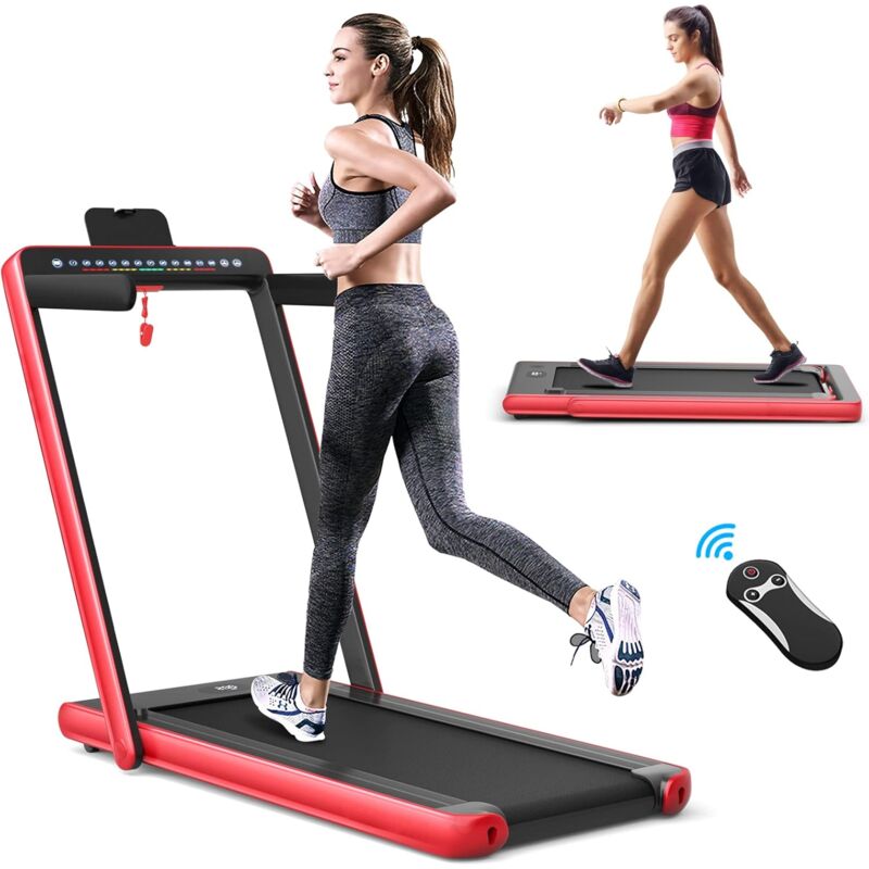 COSTWAY 2 in 1 klappbares Walking Pad & Laufband App-kontrolliert Bluetooth LED Display 1-12 km/h bis 120kg belastbar inkl. Handyhalterung, rot