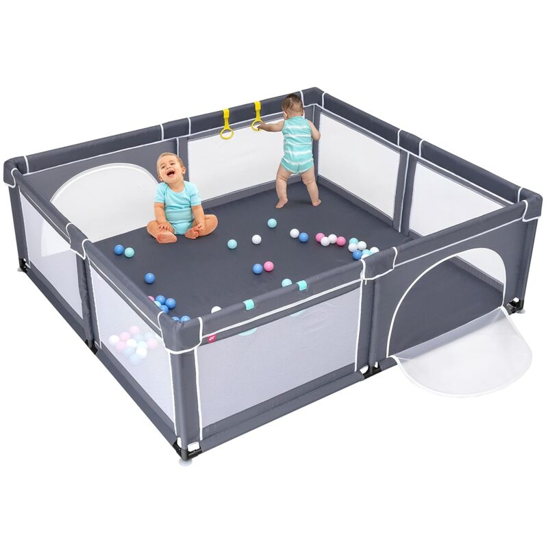 Costway - 206 x 185,5cm Baby Laufstall mit 50 Spielbällen, Laufgitter mit atmungsaktivem Netz und Reißverschluss, Krabbelgitter mit 2 Türen,