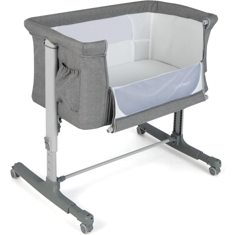 Costway - 3 in 1 Beistellbett & Babywiege & Reisebett, 5-stufig Höhenverstellbares Babybett, 10° Neigung, Kinderbett inkl. Matratze, Tragetasche,