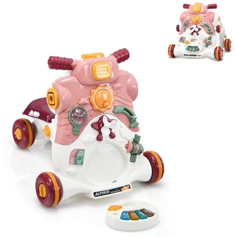 3 in 1 Lauflernwagen mit Lichtern und Musik, Lauflernhilfe & Rutschauto & Spielbrett, Baby Walker für Baby von 6-36 Monaten, Gehfrei 46 x 46 x 46cm