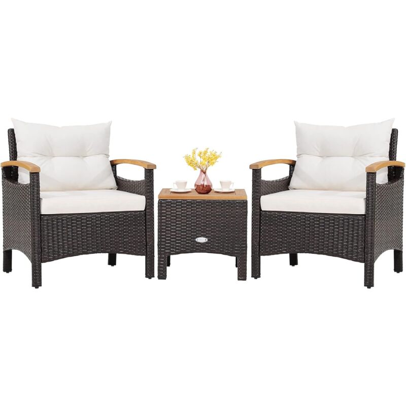 3tlg. Rattanmöbel mit 2 Sessel und 1 Beistelltisch, Polyrattan Gartenmöbel Gartenlounge Gartengarnitur Sitzgruppe, Sitzgarnitur Gartenset inkl.