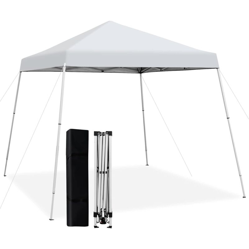COSTWAY 3x3 m Pop Up Faltpavillon, UV-Schutz 50+, 3-stufig höhenverstellbar, Gartenpavillon mit Tragetasche, für Strand, Camping, Markt Weiß