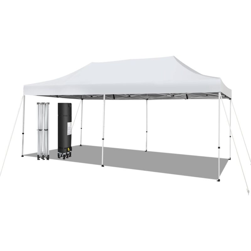 Costway - 3x6m Faltpavillon, mit Rädern, UV-Schutz 50+, wasserdicht, stabiles Partyzelt, Pop Up Gartenpavillon für Festivals, Party, Garten, Weiß