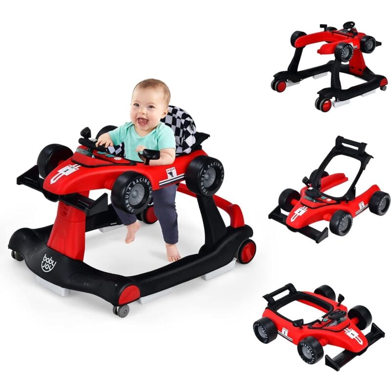 COSTWAY 4 in 1 Lauflernwagen mit einstellbarer Hoehe und Geschwindigkeit, Baby Walker mit Musikbox und Licht, für Jungs und Maedchen, Alter von 6