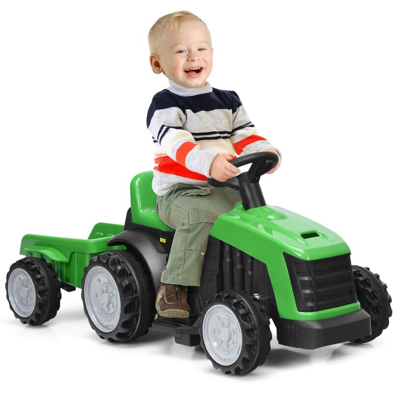 Costway - 6V Kinder Traktor mit abnehmbarem Anhaenger, Elektro Traktor 2,5-3 km/h, 2-Gang Kinder Aufsitztraktor mit Vorwaerts-/Rueckwaertsschalter,