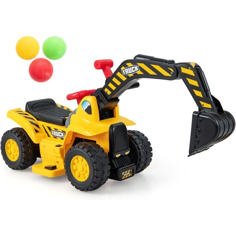 COSTWAY 6V Sitzbagger, Kinderauto Elektro mit verstecktem Stauraum & Basketballkorb & Sound & Hupe & 3 Bällen, Bagger zum draufsitzen, Sandbagger