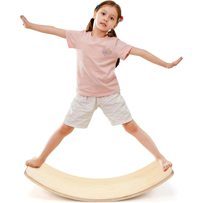 90 x 30cm / 90 x 40cm Balance Board mit Filz/ohne Filz, Balancierbrett aus Holz, Wackelbrett bis 220kg belastbar, Kurviges Board für Kinder und