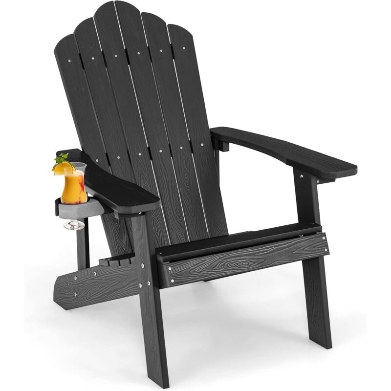 Adirondack Stuhl mit Getränkehalter, wetterfest, 170kg Gartenstuhl, Gartensessel aus Kunststoff, Outdoor-Stuhl für Garten, Terrasse, Schwarz - Costway