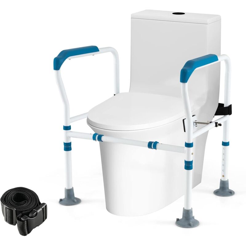 Aufstehhilfe Toilette, 6-fach höhenverstellbar bis 136kg mit rutschfesten Füßen für jede Toilette, Toilettenstützgestell für Senioren & Behinderte,