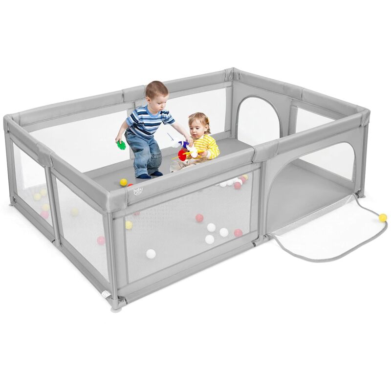 COSTWAY Baby Laufstall mit 50 Baellen & 2 Türen, Laufgitter mit atmungsaktivem Netz und Reissverschluss, Krabbelgitter, Laufgitterzelt für Saeuglinge