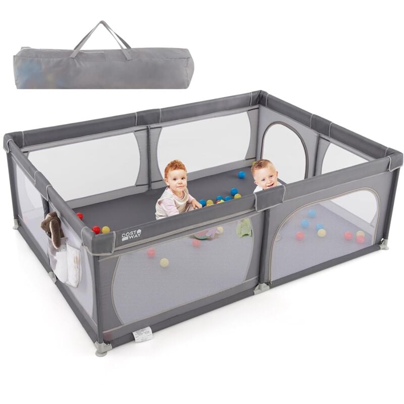 Costway - Baby Laufstall mit 50 Bällen & 2 Türen, Laufgitter mit Seitentasche, atmungsaktivem Netz & Reißverschluss, Laufgitterzelt für Säuglinge &
