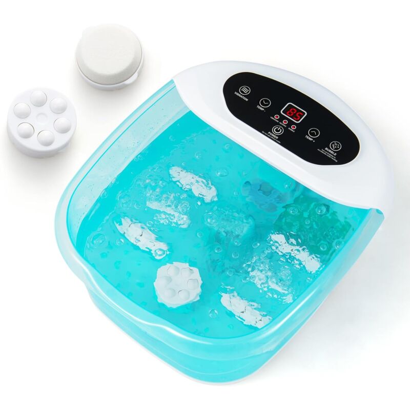 COSTWAY Bain de Pieds avec Massage Automatique, Massage Pieds 35-46°C avec Vibration des Bulles, Pierre de Pédicure et Perles de Massage, Température
