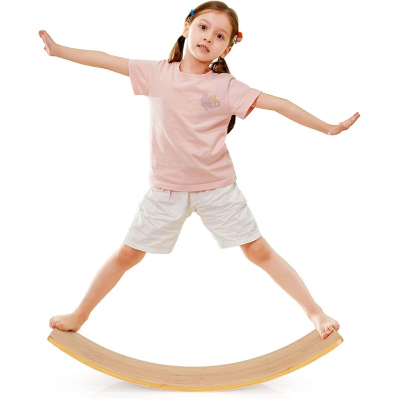 Balance Board, Balancierbrett aus Bambus, Wackelbrett bis 150kg belastbar, Kurviges Board für Kinder und Erwachsene - Costway