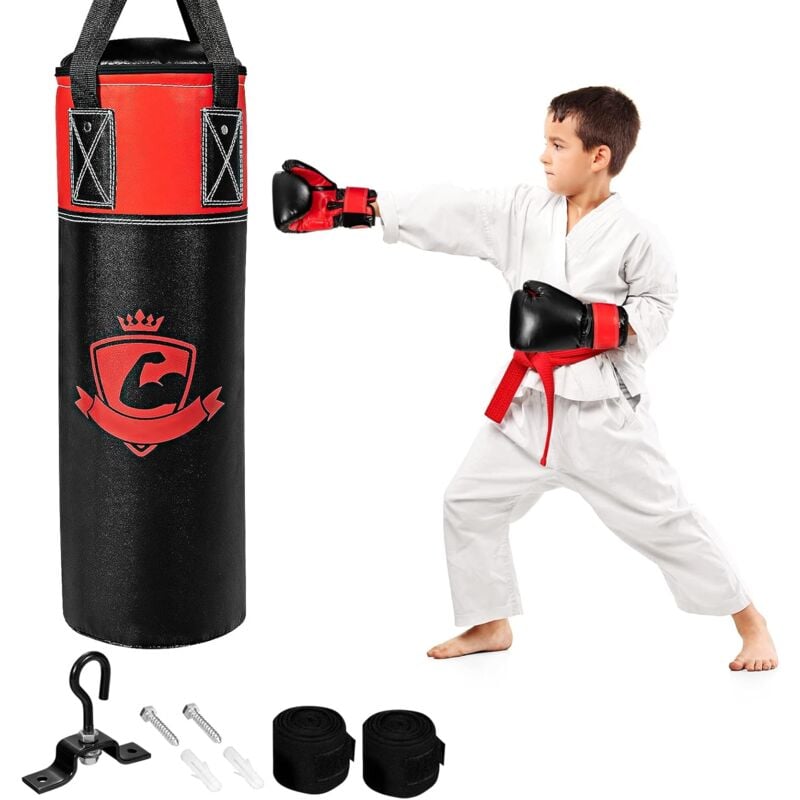 Boxsack Set mit 8oz Boxhandschuhen & Handschlaufen & Tasche, Punchingsack für Kinder und Erwachsene, 60 cm Box-Set mit austauschbarer Füllung, für